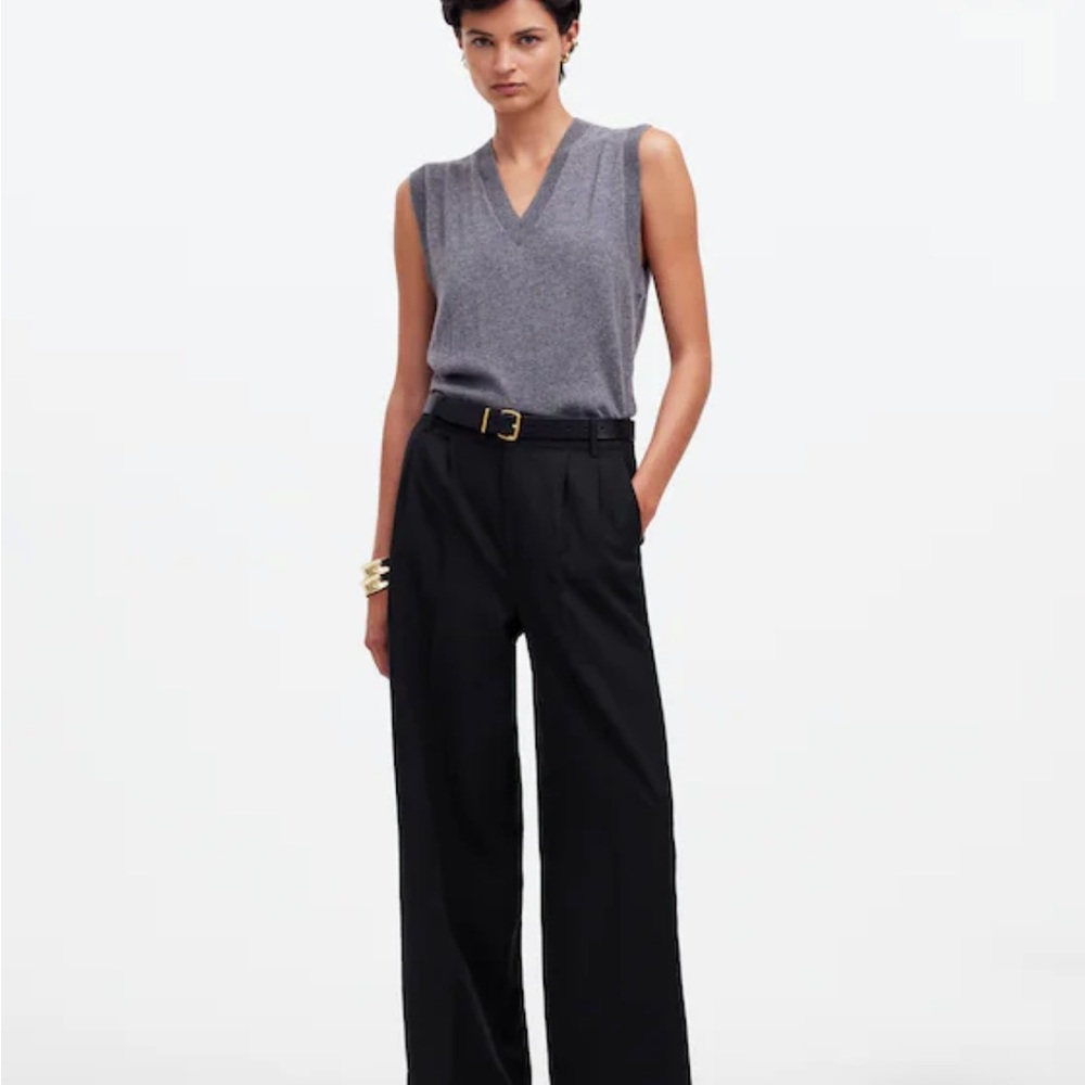 Madewell Harlow Petite Elegant Forest Green Wide-Leg Pants